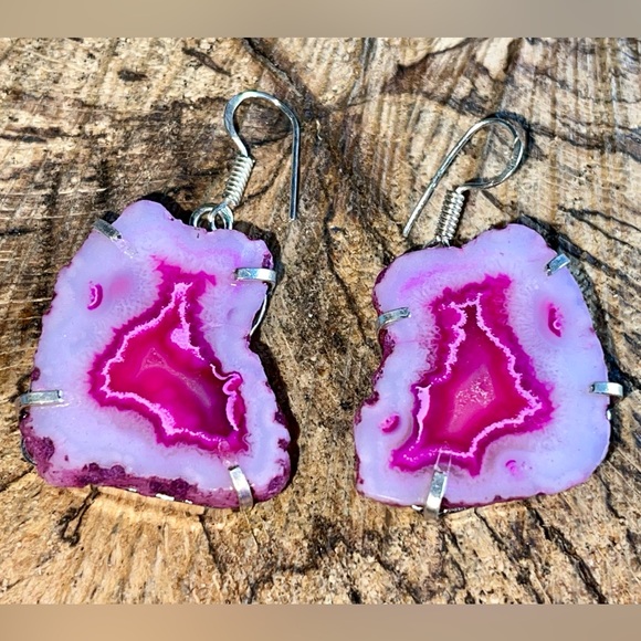 Pink Drusy Solar Agate Pendant & Earrings Set - Picture 6 of 11